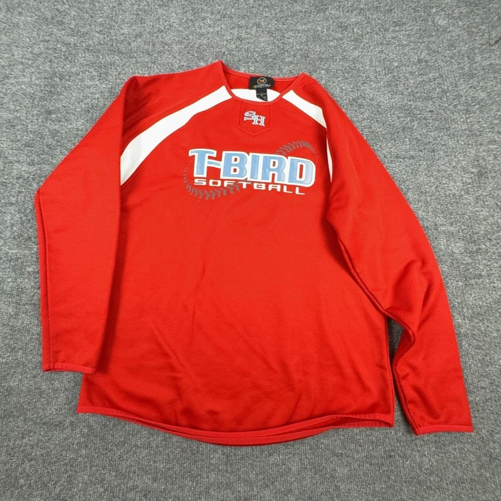 X-Grain Shirt Mens Medium Red T-Bird Softball Baseball Jersey Long Sleeve 6